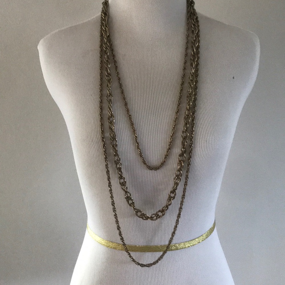 Long 3 layer gold necklace